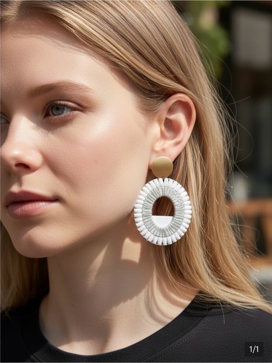 natasha Jewelry - Natasha Gold & White Statement Hoop Earrings - Modern Women Jewelry